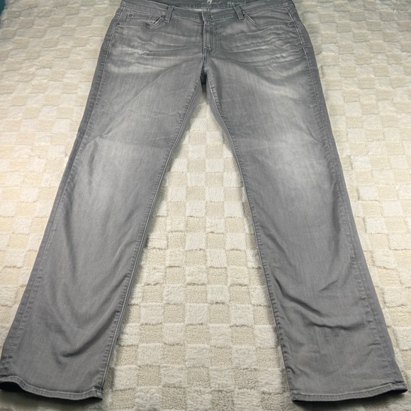 7 For All Mankind Standard Gray Denim Jeans Menswear Distressed - Picture 1 of 16